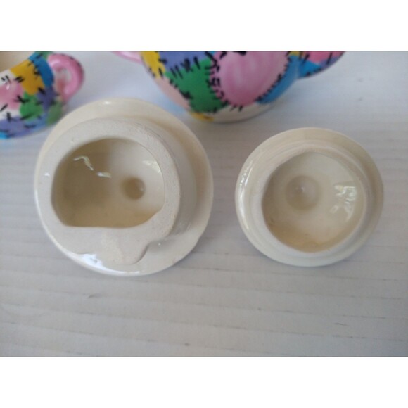 Hand Painted artist sign "Grammy " Tea Set Pot Sugar Bowl Creamer patchwork VTG - Picture 16 of 16